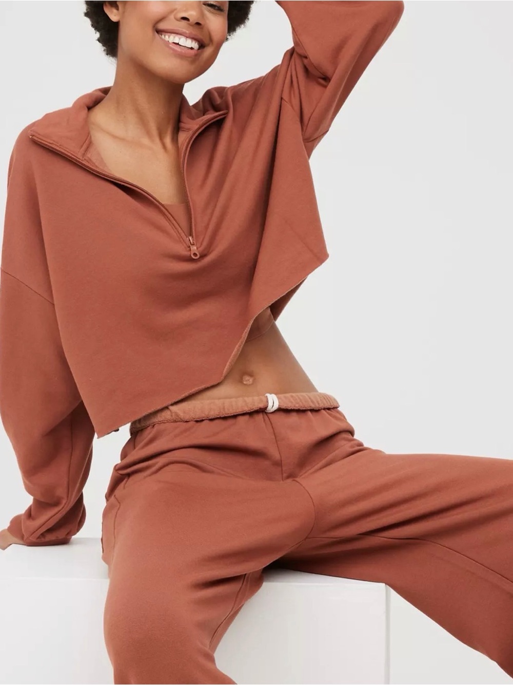 OFFLINE by Aerie OTT Fleece Quarter Zip Cropped Sweatshirt